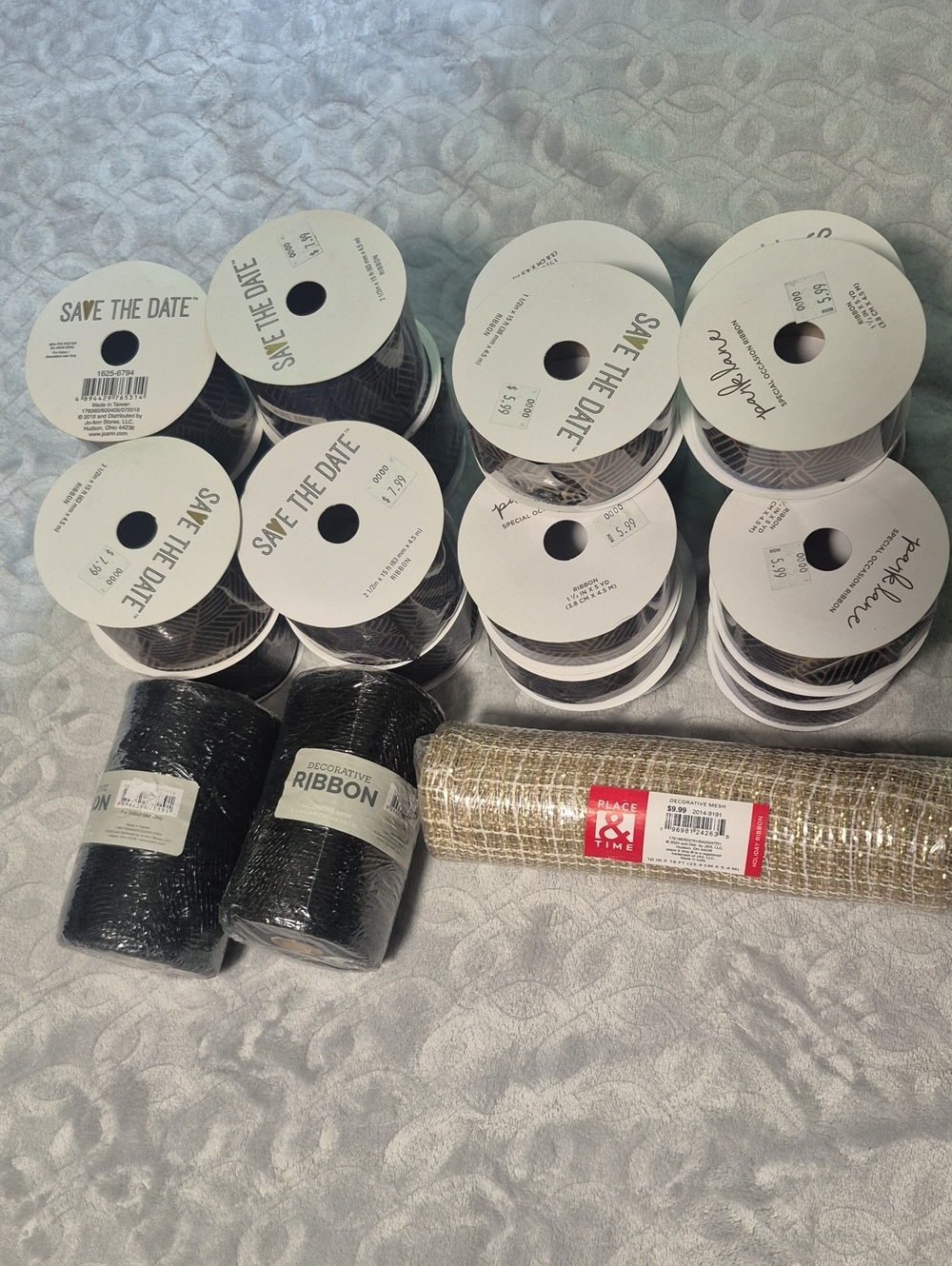 Navy and Gold Wire Edge Ribbon Set Of 24 Roll Variety